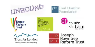 Logos for: Unbound, Paul Hamlyn Foundation, Barrow Cadbury Trust, 